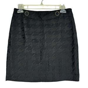 Ann Taylor LOFT Pencil Skirt Black Houndstooth Sz 2